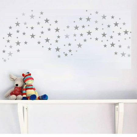 Silver Stars Wall Decals Stickers 134 Silver Stars Painted Walls Metallic Vinyl Polka Wall Decor Sticker for Baby Kids Nursery Bedroom Removable Home Decoration Easy to Peel Stick